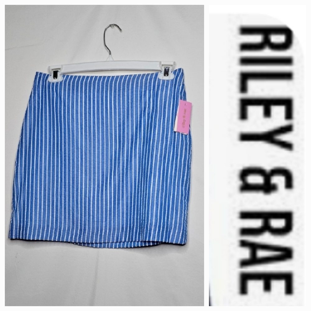 NWT Riley & Rae blue white striped A-line skirt sz 10
